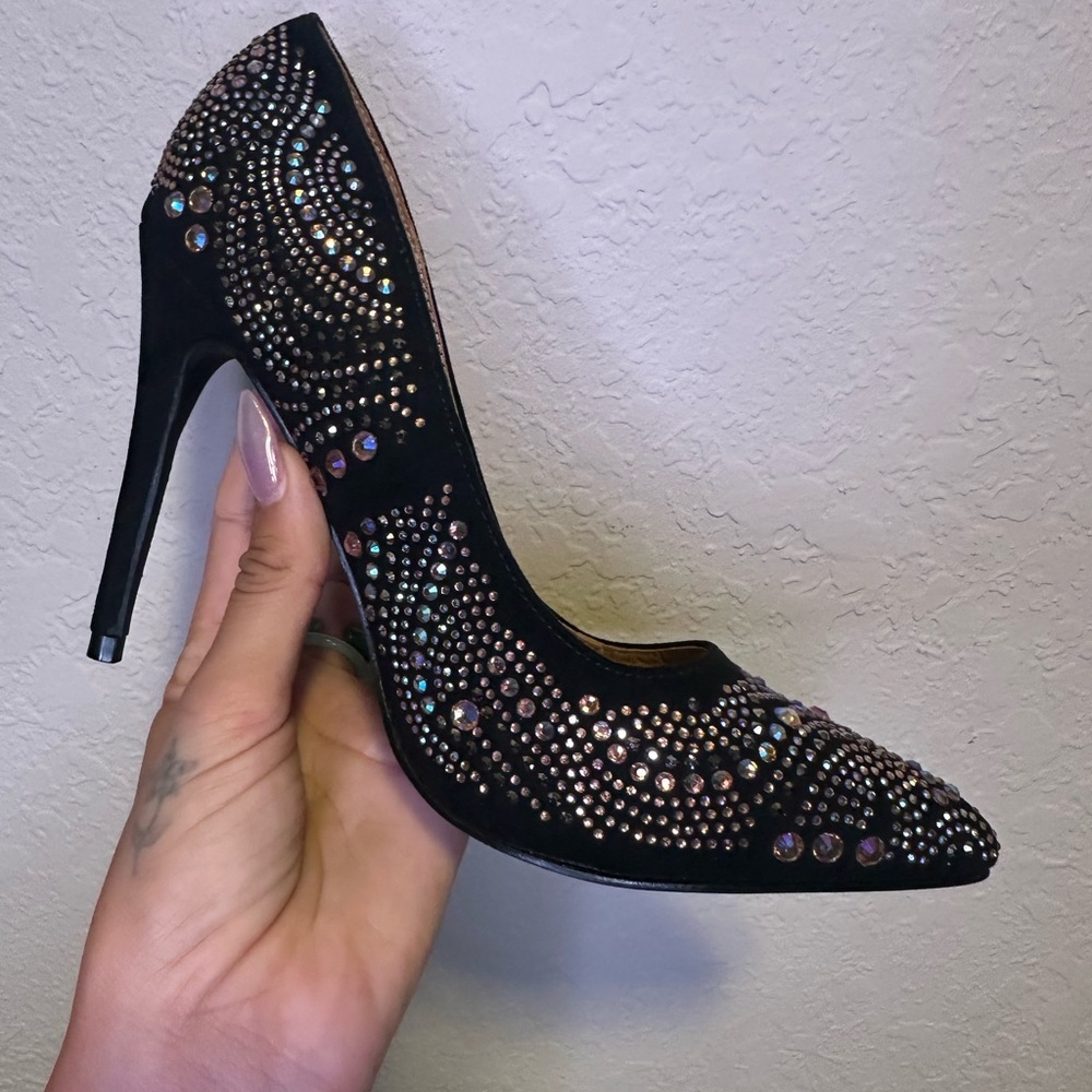 Anne Michelle Black Sparkly Rhinestone Stiletto 4.5” Heels Size 8 - Picture 7 of 8